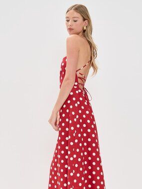 POSSE Lori Dress Red Polka Dot – NWT – Size S – Sold Out Linen Maxi